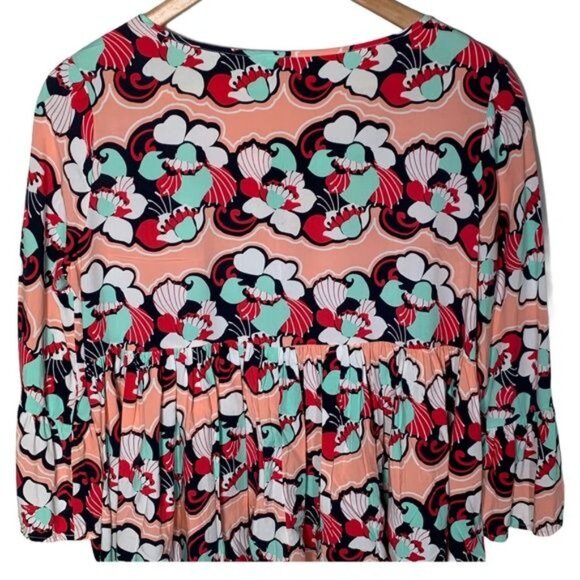 Crown and Ivy Top Womens Small Shirt Blouse Floral Peasant Boho Coral Pink Work - Picture 6 of 11